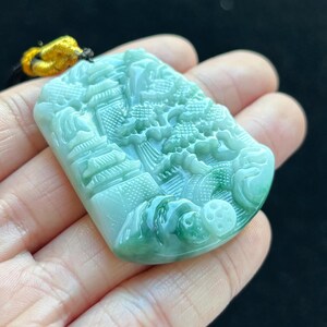 Floating Green Landscape Jadeite Jade Pendant, Zen/Enlightenment Jadeite Jade Pendant, 100% Untreated Certified Genuine TypeA BurmeseJadeite