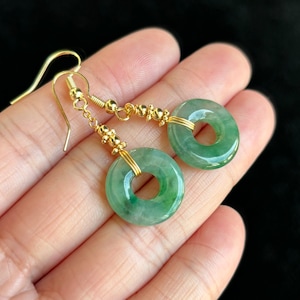 Icy Bright Green Donut Jadeite Jade Earrings, 100% Untreated Certified Genuine Type A Burmese Jadeite, Grade A Jadeite, Burma Jadeite