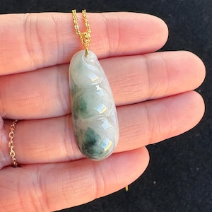 Floating Green Jadeite Jade, Lucky Bean Jadeite Jade Pendant 18K Gold Buckle, 100% Untreated Certified Genuine Type A Burmese Jadeite