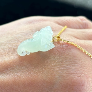 Icy Pixiu 貔貅 Jadeite Jade Pendant 18K Gold Buckle, 100% Untreated Certified Genuine Type A Burmese Jadeite, Grade A Jadeite, No Gold Chain