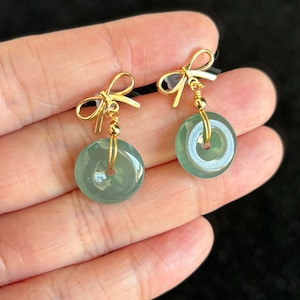 Highly Icy Green Donut Jadeite Jade Earrings, 100% Untreated Certified Genuine Type A Burmese Jadeite, Grade A Jadeite, Burma Jadeite