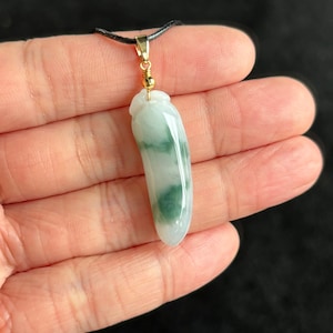 Icy Floating Green Jadeite, Fugua 福瓜 Jadeite Jade Pendant, 100% Untreated Certified Genuine Type A Burmese Jadeite, Grade A Jadeite