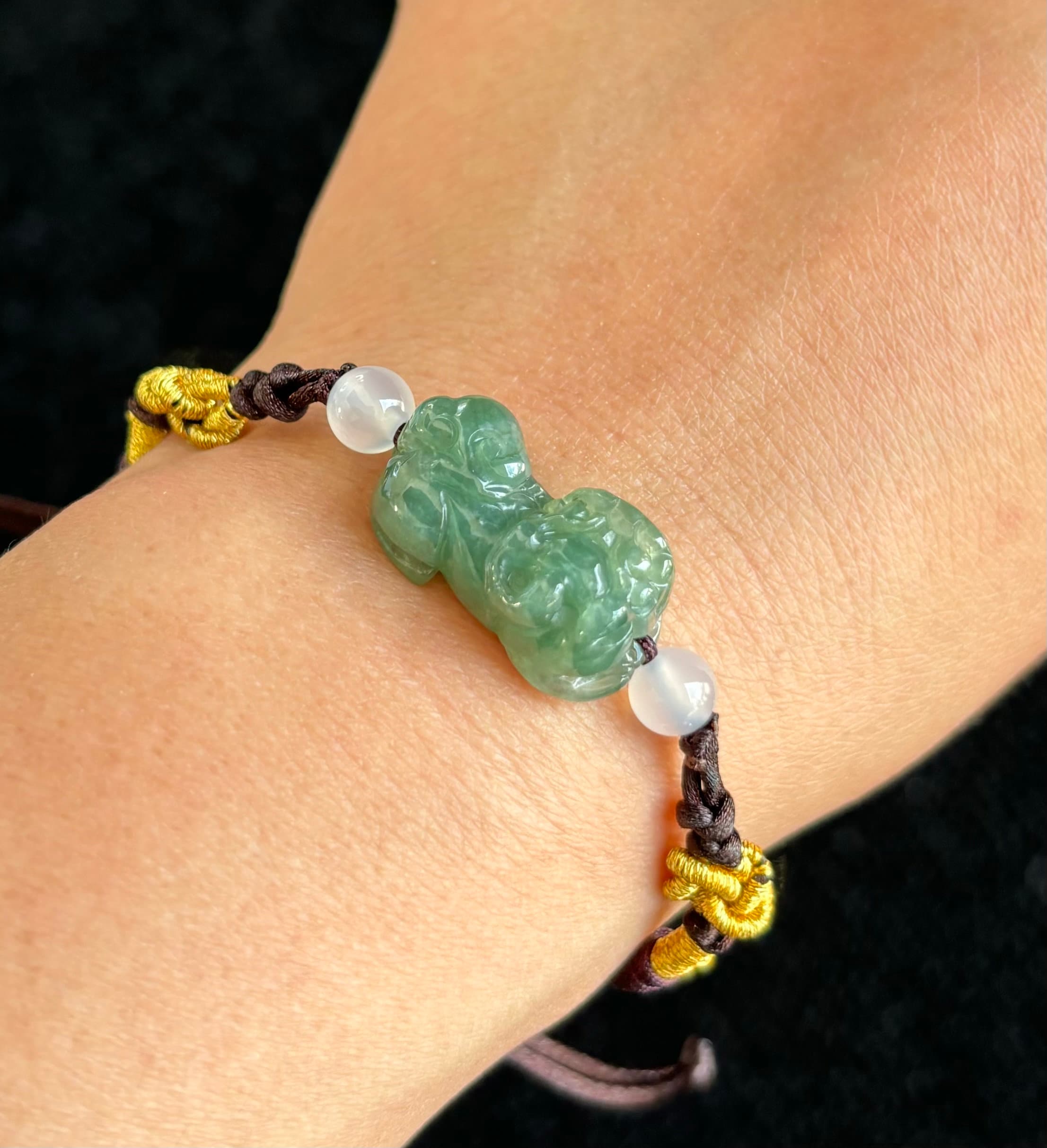Bracelet porte-bonheur Pixiu en jade naturel certifié Grade A