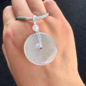 Highly Icy White Donut Jadeite Jade Pendant Necklace, 100% Untreated Certified Genuine Type A Burmese Jadeite, Grade A Jadeite,Burma Jadeite