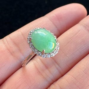 Adjustable Ring, Bright Green Jadeite Jade S925 Silver Ring, 100% Untreated Certified Genuine Type A Burmese Jadeite, Grade A Jadeite