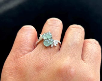 Adjustable Ring, Highly Icy Green Gourd （Fulu 葫蘆） Jadeite Jade S925 Silver Ring, 100% Untreated Certified Genuine Type A Burmese Jadeite
