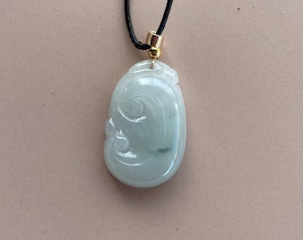 Icy Jadeite Floating Green, 100% Untreated Certified Genuine Type A Burmese Jadeite, Ruyi Jadeite Jade Pendant Necklace, Burma Jadeite
