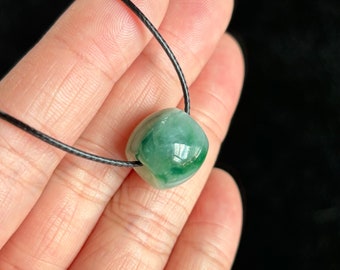 Green Barrel Bead 路路通 Jadeite Jade Pendant, 100% Untreated Certified Genuine Type A Burmese Jadeite, Grade A Jadeite, Burma Jadeite
