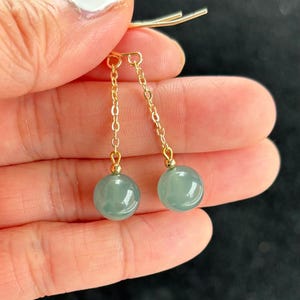 Highly Icy Blue-green Round Bead Jadeite Jade Earrings, 100% Untreated Certified Genuine Type A Burmese Jadeite, Grade A Jadeite