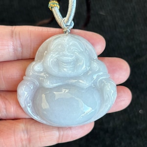 Laughing Buddha Jadeite Jade Pendant, 100% Untreated Certified Genuine Type A Burmese Jadeite, Grade A Jadeite, Burma Jadeite