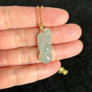 Highly Icy Kirin 麒麟 Gourd 葫芦 Jadeite Jade Pendant 18K Gold Buckle, 100% Untreated Certified Genuine Type A Burmese Jadeite, No Gold Chain