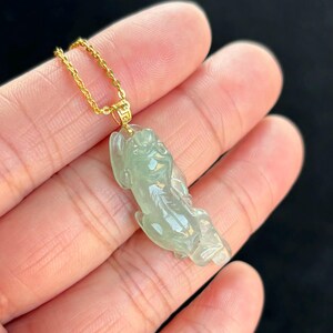 Highly Icy Green Pixiu 貔貅 Jadeite Jade Pendant 18K Gold Buckle, 100% Untreated Certified Genuine Type A Burmese Jadeite, No Gold Chain