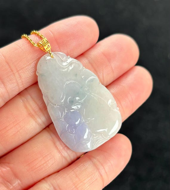 Icy Floating Purple Lotus Leaf and Lotus Jadeite Jade Pendant 18K