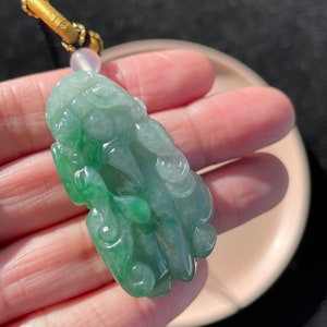 Icy Green Jadeite, 100% Untreated Certified Genuine Type A Burmese Jadeite, Pixiu Jadeite Jade Pendant Necklace, Burma Jadeite