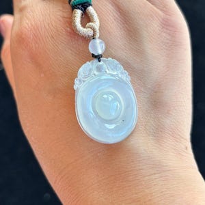 Highly Icy White Fu Bei 福贝 Blessings Jadeite Jade Pendant Necklace, Fortune Jadeite Jade Pendant, 100% Untreated Certified Type A Jadeite