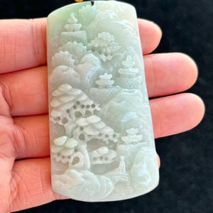 Landscape Jadeite Jade Pendant, Zen/Enlightenment Jadeite Jade Pendant, 100% Untreated Certified Genuine Type A Burmese Jadeite