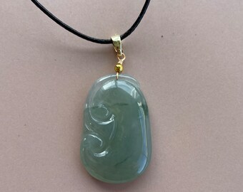Icy Green Jadeite, 100% Untreated Certified Genuine Type A Burmese Jadeite, Ruyi Jadeite Jade Pendant Necklace, Burma Jadeite