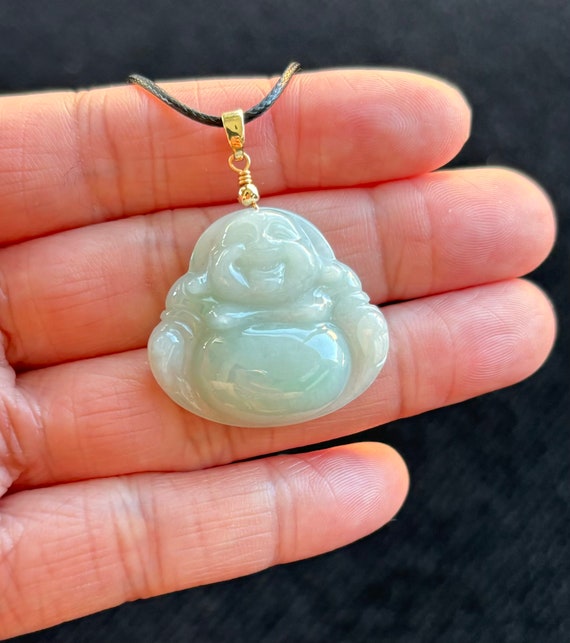 Ciondolo In Giadeite Del Buddha Che Ride: Collana Amuleto In Giada Di - Foto 7