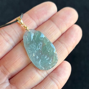 Highly Icy Green Landscape Jadeite Jade Pendant,Zen/Enlightenment Jadeite Jade Pendant,100% Untreated Certified Genuine TypeA BurmeseJadeite