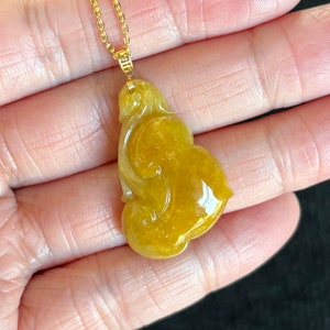 Yellow Auspicious Clouds Ruyi Jadeite Jade Pendant 18K Gold Buckle, 100% Untreated Certified Genuine Type A Burmese Jadeite, Grade A Jadeite