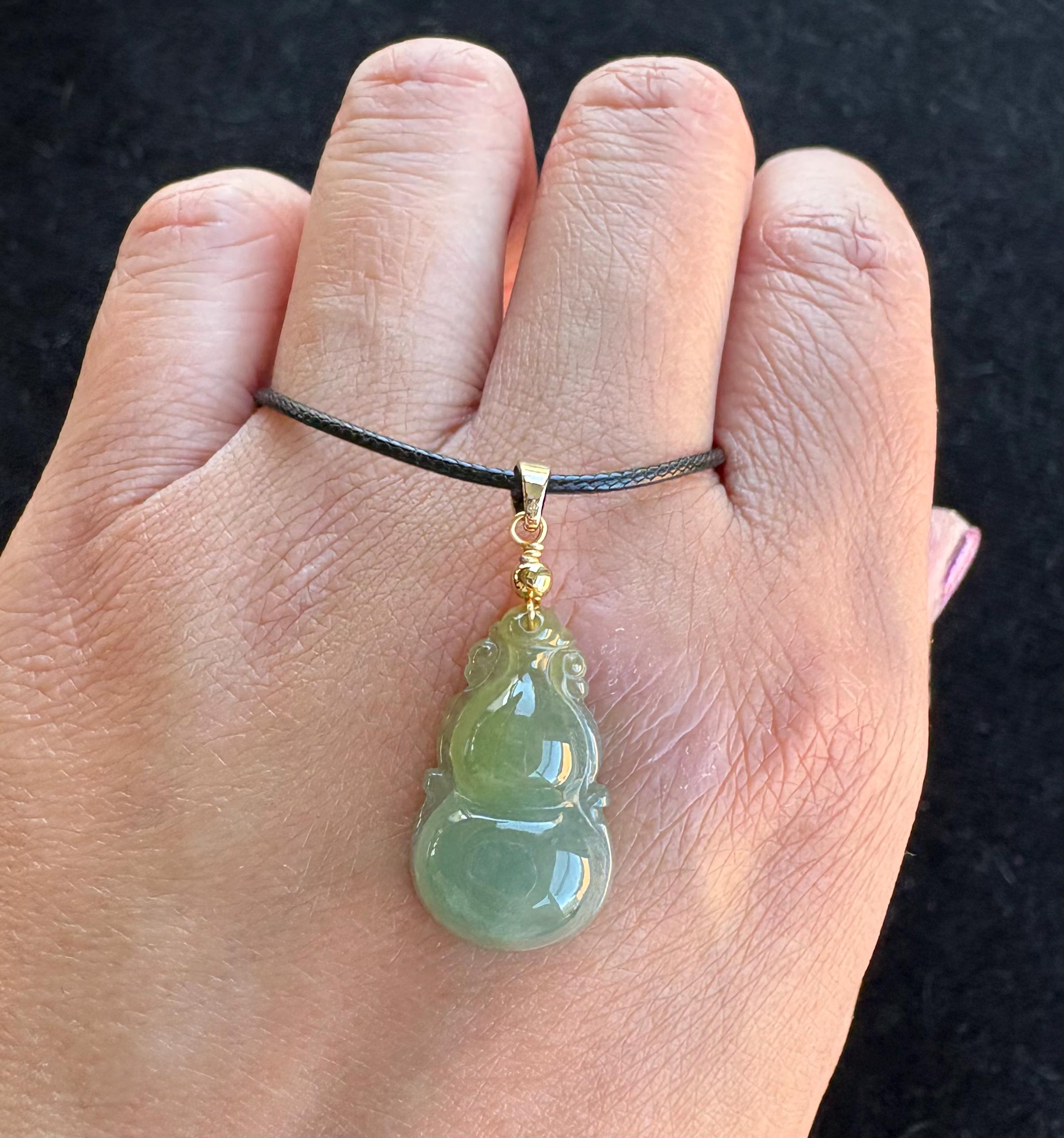 氷のような緑と黄色のひょうたん（Fulu葫蘆/福禄）翡翠ペンダント、100