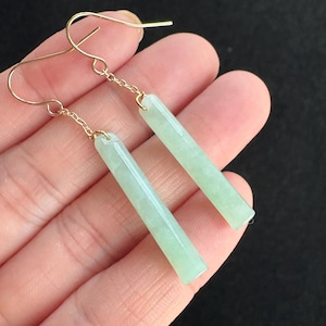 Icy Green Cylinder Jadeite Jade Earrings, 100% Untreated Certified Genuine Type A Burmese Jadeite, Grade A Jadeite, Burma Jadeite