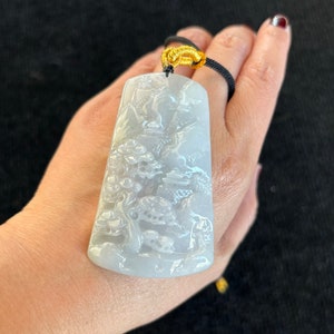 Landscape Jadeite Jade Pendant, Zen/Enlightenment Jadeite Jade Pendant, 100% Untreated Certified Genuine Type A Burmese Jadeite