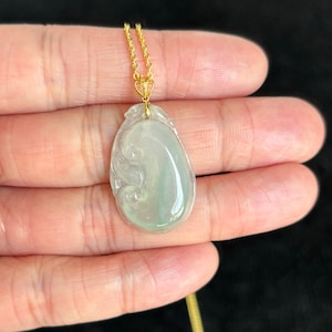 Highly Icy Floating Green Ruyi 如意 Jadeite Jade Pendant 18K Gold Buckle,100% Untreated Certified Genuine Type A Burmese Jadeite,No Gold Chain