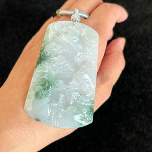Floating Green Landscape Jadeite Jade Pendant, Zen/Enlightenment Jadeite Jade Pendant, 100% Untreated Certified Genuine TypeA BurmeseJadeite