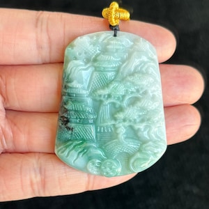 Floating Green Landscape Jadeite Jade Pendant,Zen/Enlightenment Jadeite Jade Pendant,100% Untreated Certified Genuine Type A Burmese Jadeite