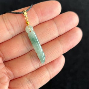 Icy Floating Green Jadeite, Chinese Writing Brush Jadeite Jade Pendant Necklace, 100% Untreated Certified Genuine Type A Burmese Jadeite