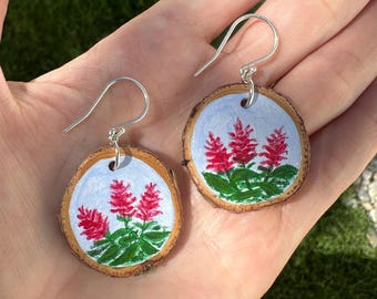 Indian Paintbrush Hand Painted Cedar Earrings