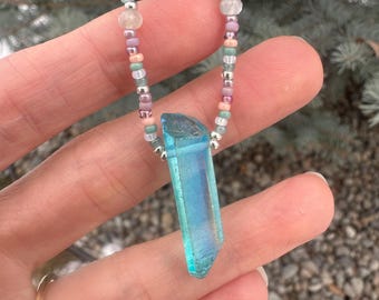 Aqua Aura Quartz “Pisces” beaded necklace