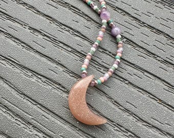 Peach Moonstone ‘Libra’ inspired beaded necklace