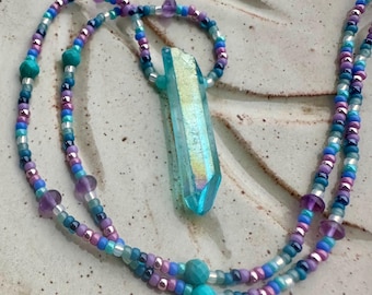 Aqua Aura Quartz “Aquarius” beaded necklace