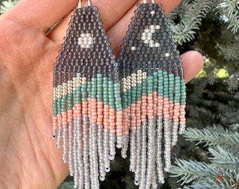 Cancer Moon Mountains Beaded Earrings
