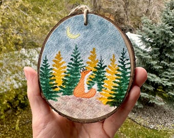 Autumn Fox Ornament -original hand painted watercolor