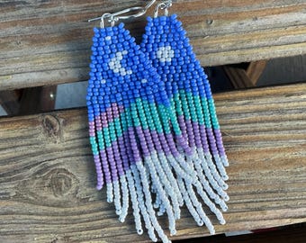 Aquarius Moon Mountains Beaded Earrings