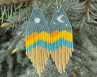 Gemini Moon Mountains Beaded Earrings