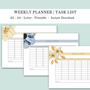 Printable Weekly Planner, Weekly Task List, To-do List, A4, A5, Letter