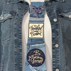 Women’s Denim Statement Junk Tie Necklace - Thankful and Blessed