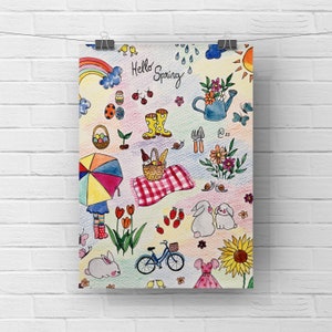 Carte aquarelle bonjour printemps pour idée de décoration