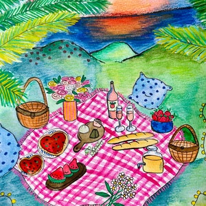 Carte aquarelle pique nique d’été pour idée de décoration