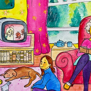 impression d’illustration à l’aquarelle, scène cozy