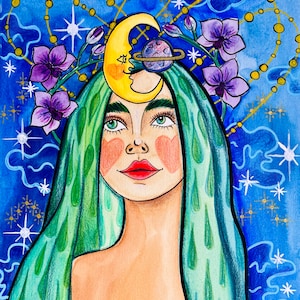 impression d’illustration à l’aquarelle, portrait de femme