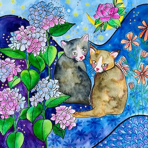 impression d’illustration à l’aquarelle, petits chats