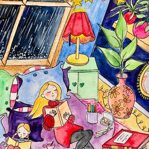 impression d’illustration à l’aquarelle, scène cozy