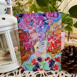 impression d’illustration à l’aquarelle, portraits de femmes fleurs