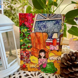 impression d’illustration à l’aquarelle, scène cozy de Noël