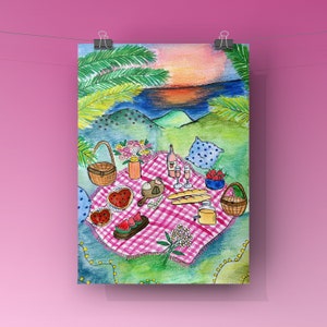 Carte postale d’été, aquarelle pour décoration